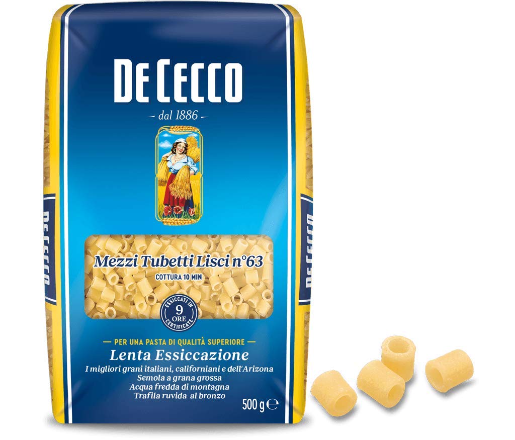 5 x Pasta De Cecco 100% Italian Mezzi Tubetti Lisci n° 63 Short Pasta 500 g