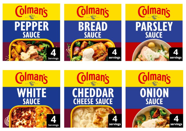Colman's Sauce Variety Pack, Pepper, Bread, Parsley, White, Cheddar Cheese, Onion.