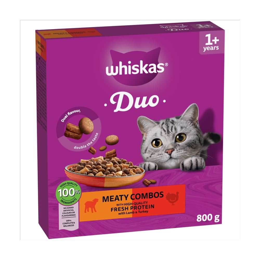Whiskas 1yr Cat Complete Dry Duo Meaty Combos 800g