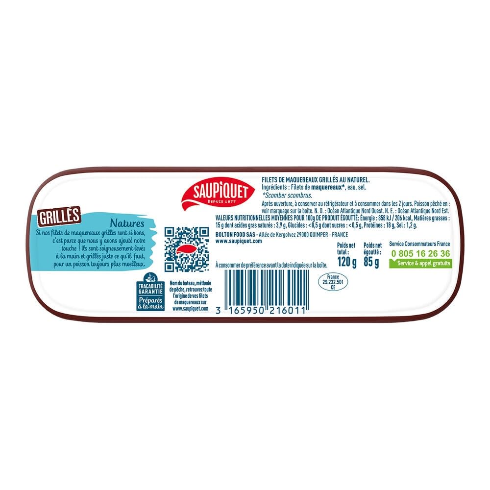 Saupiquet Natural Grilled Mackerel 120g