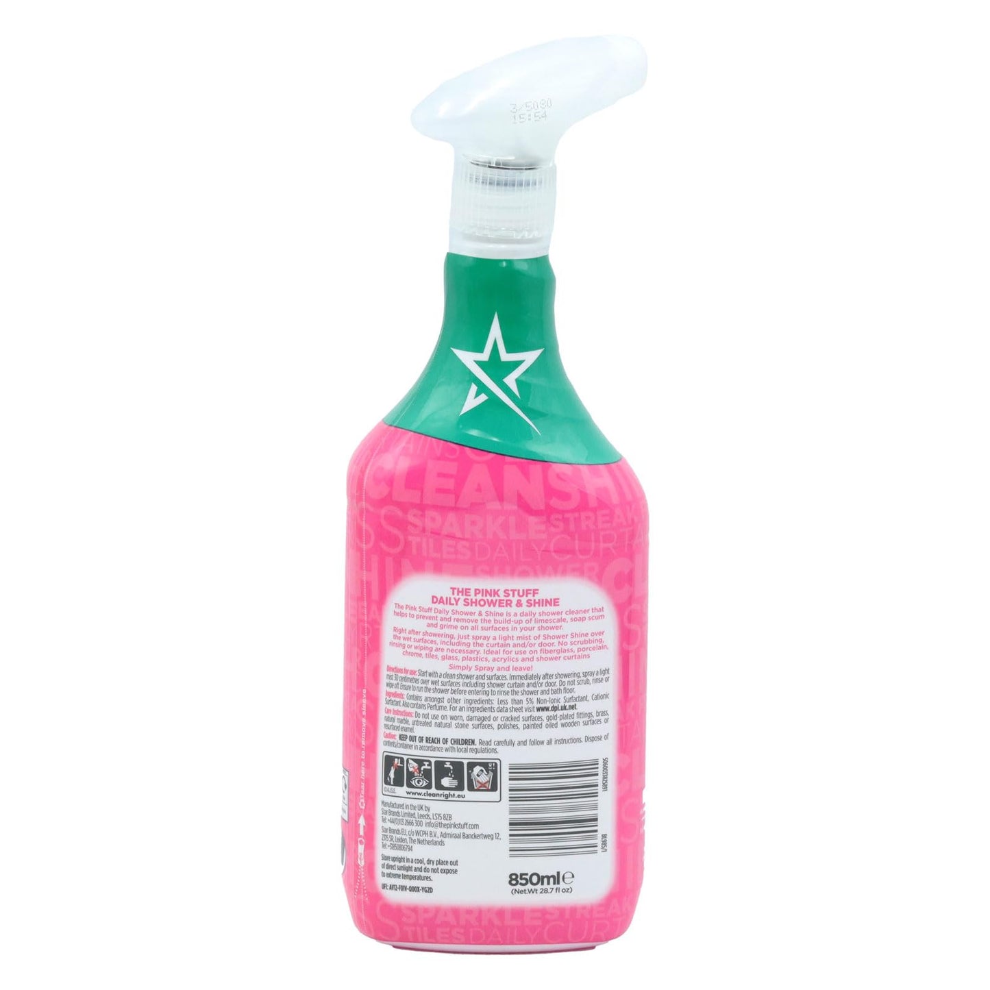 The Pink Stuff Shower & Shine Spray 850ml – Streak Free Bathroom Cleaner for Showers, Glass & Tiles – Removes Limescale, Soap Scum & Water Marks