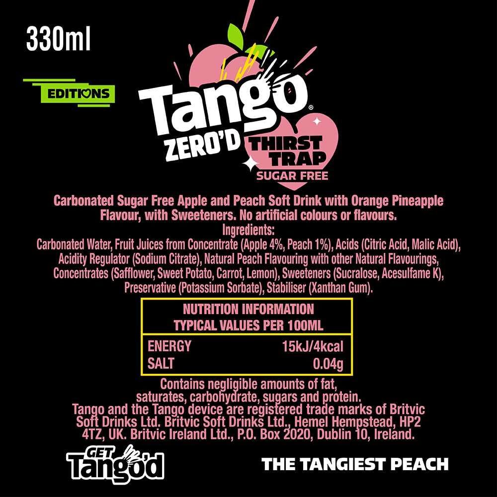 Tango Zero'd Thirst Trap - Peach & Pineapple | 330ml | Can| 24 Pack