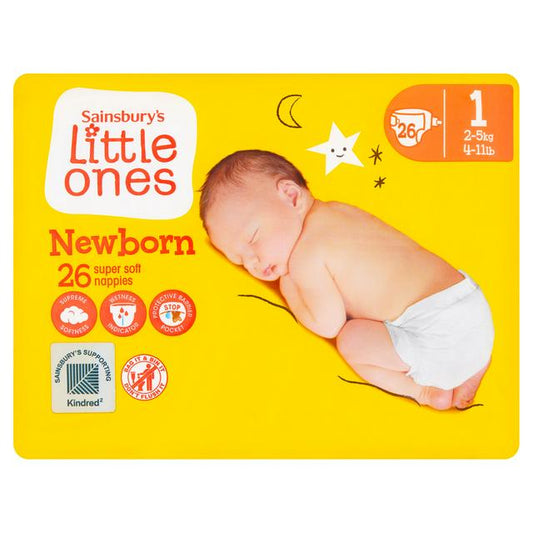 Sainsbury's Little Ones Newborn Super Soft Nappies Size 1, 2kg-5kg 4-11lb x26