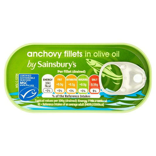 Sainsbury's Anchovy Fillets in Olive Oil 50g (30g Drained)
