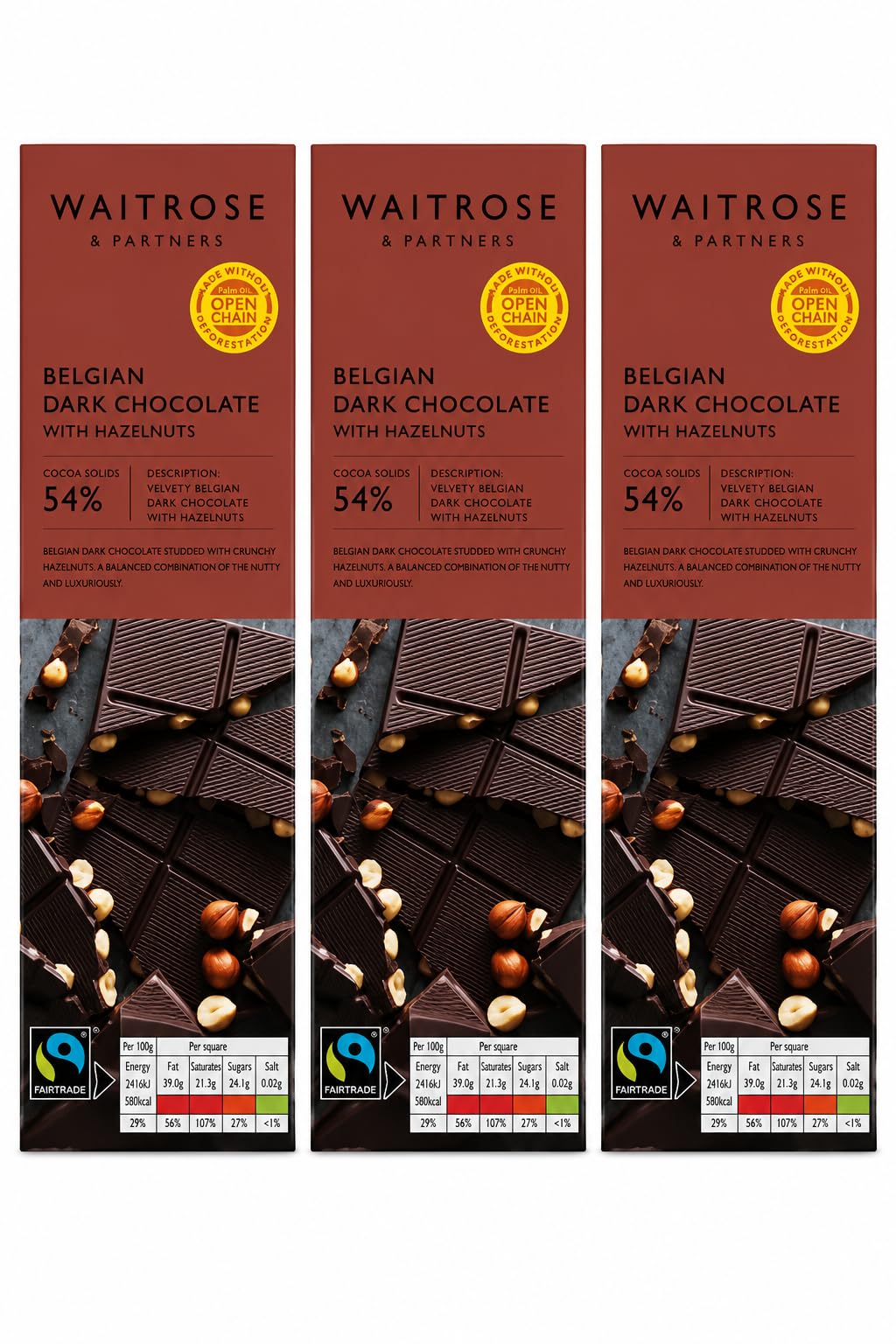 Waitrose Belgian Dark Choc with Hazelnuts 180g, Pack of 3