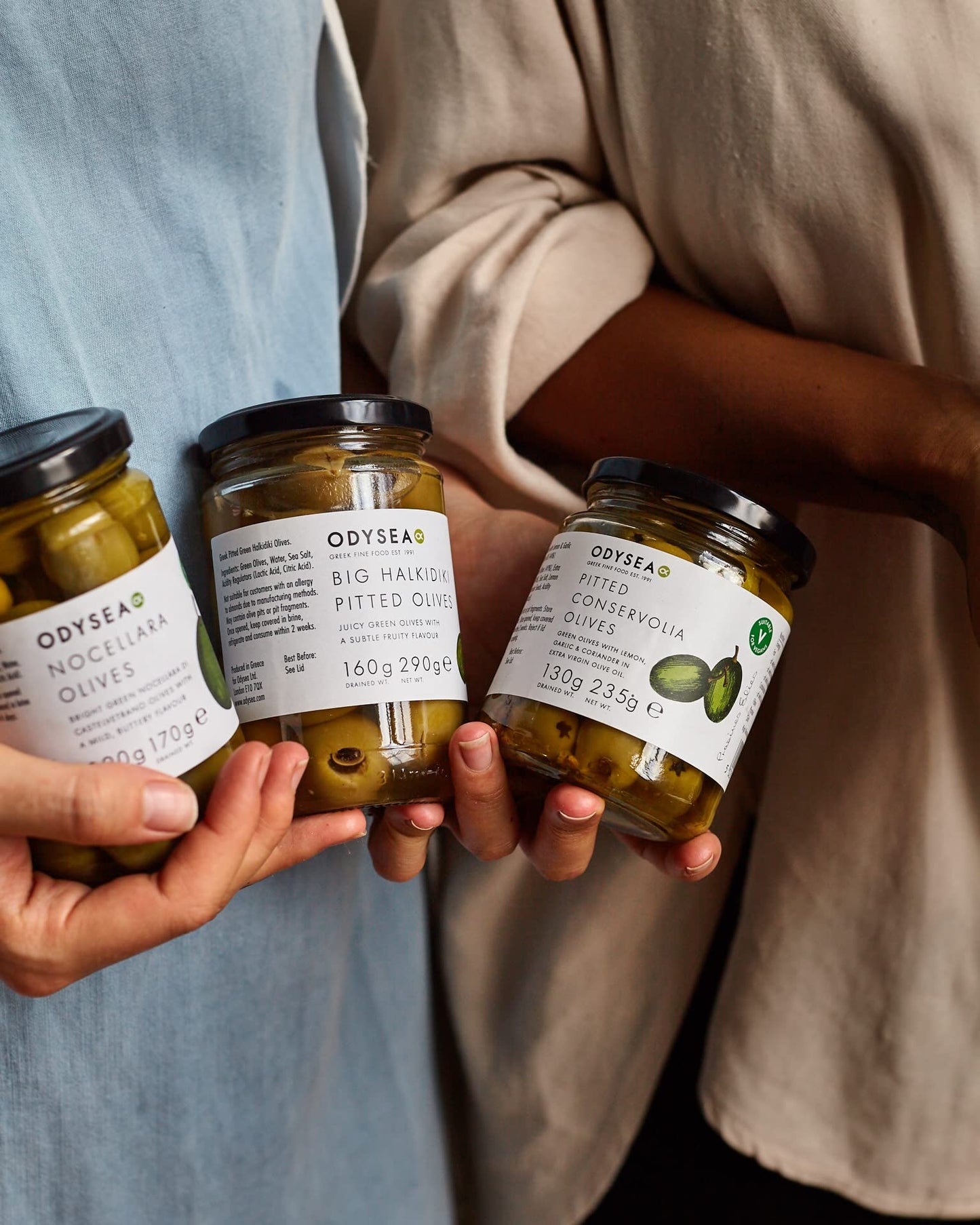 Odysea Green Conservolia Pitted Olives with Lemon, Garlic & Coriander in Extra Virgin Olive Oil, 245g