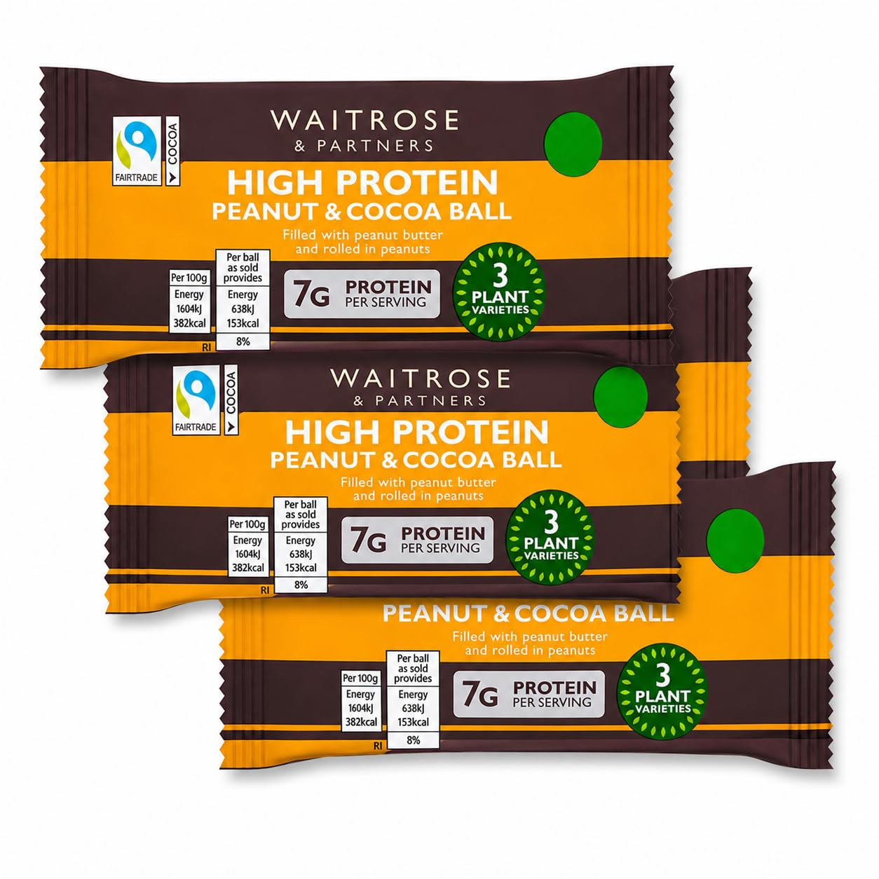 Waitrose High Protein Peanut and Cocoa Ball 40g, Pack of 3