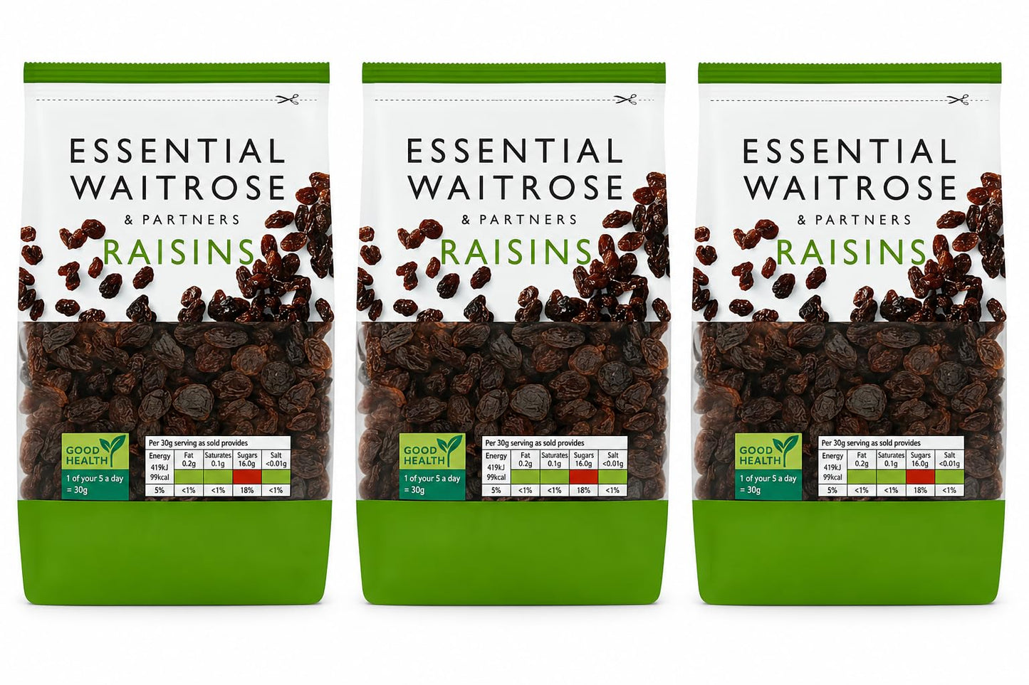 Waitrose Essential Raisins 500g, Pack of 3