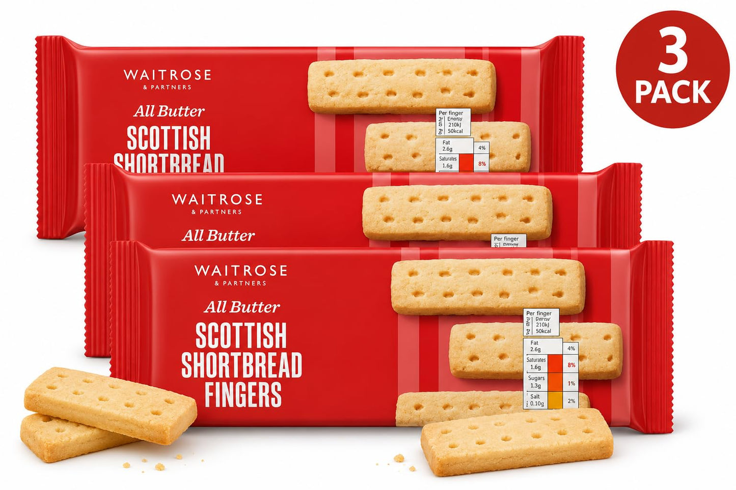 Waitrose Shortbread Fingers 200g, Pack of 3