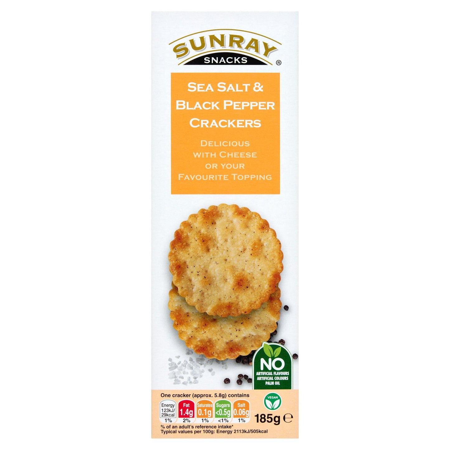 Sunray Snacks Sea Salt & Black Pepper Crackers 185g