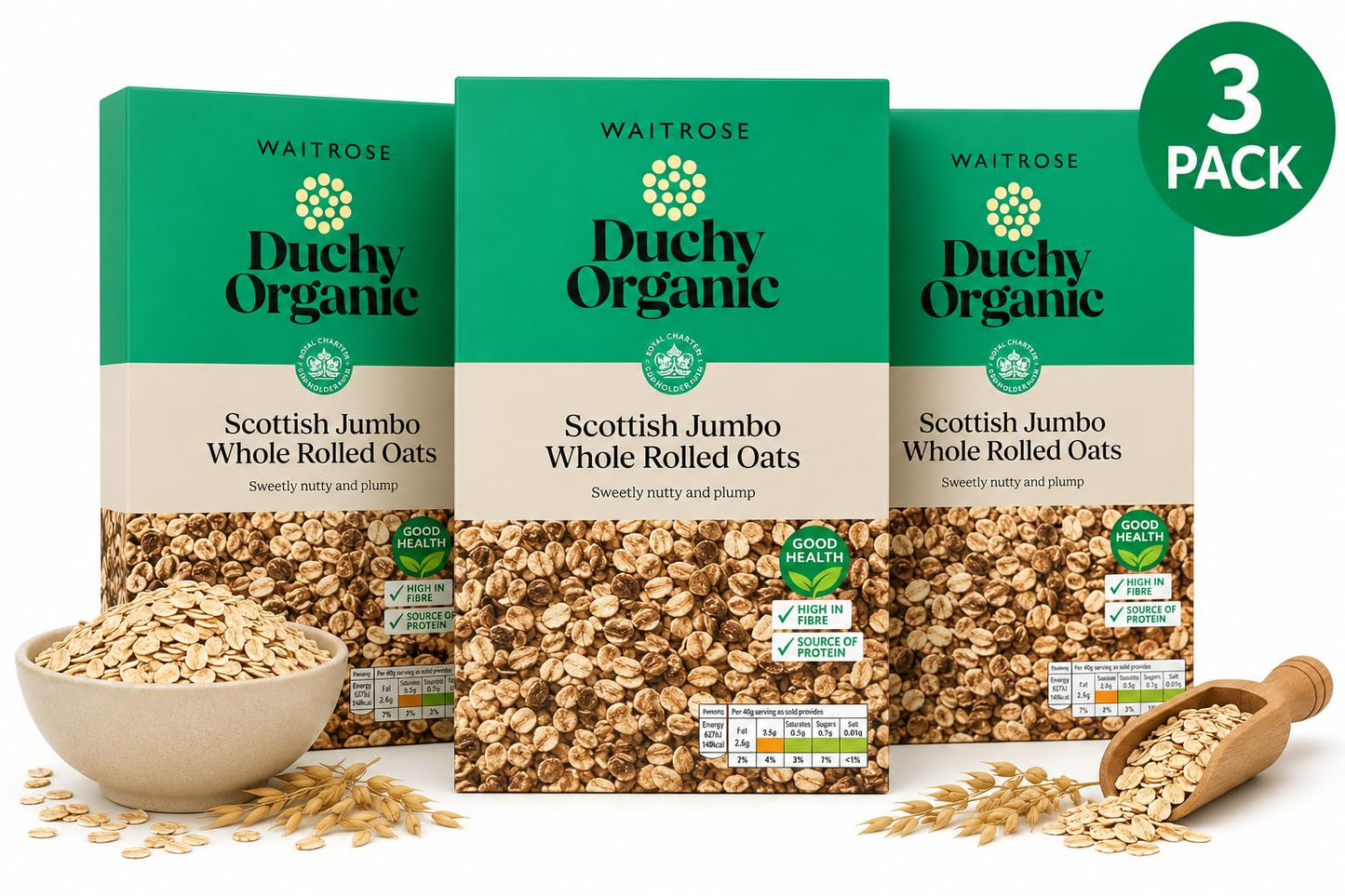 Duchy Organic Jumbo Rolled Oats 1kg, Pack of 3