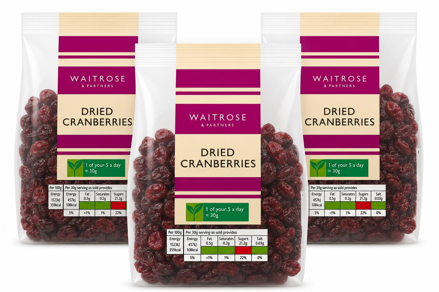 Waitrose Dried Cranberries 180g, Pack of 3