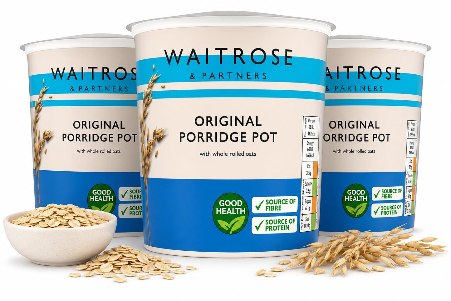Waitrose Original Porridge Pot 60g, Pack of 3