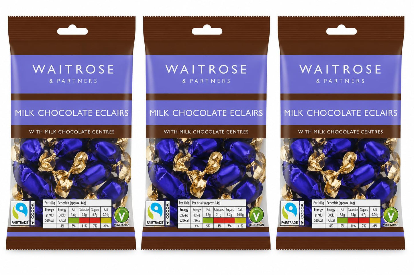 Waitrose Milk Chocolate Eclairs 170g, Pack of 3