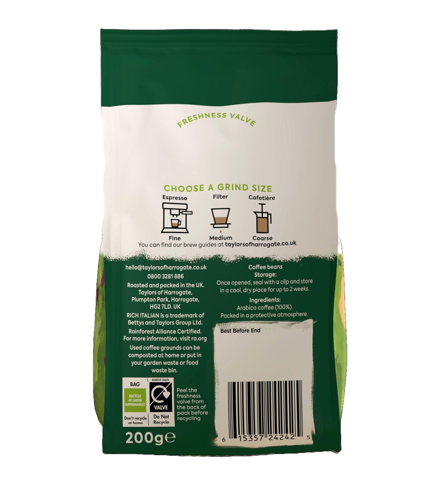 Taylors of Harrogate Rich Italian Coffee Beans 200 g Bag