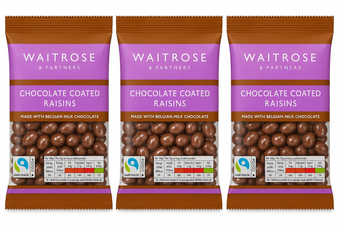 Waitrose Chocolate Coated Raisins 135g, Pack of 3