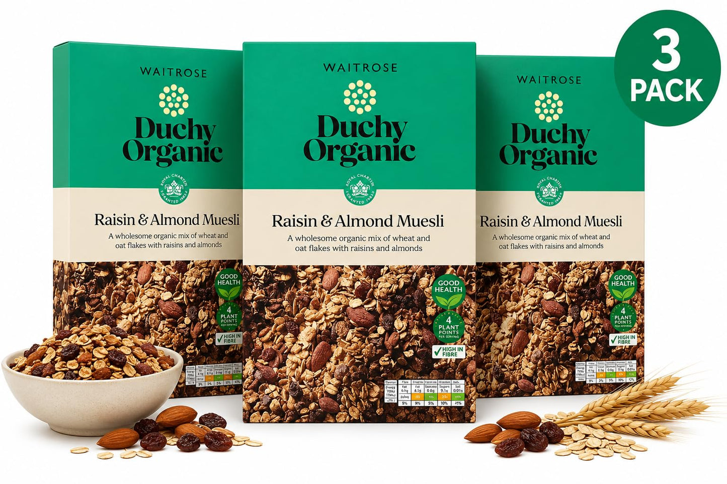 Duchy Organic Muesli with Raisins & Almonds 750g, Pack of 3