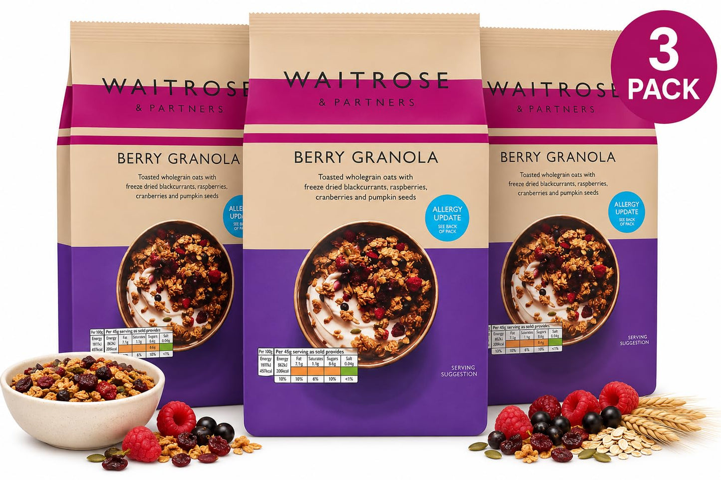 Waitrose Berry Granola 1Kg, Pack of 3
