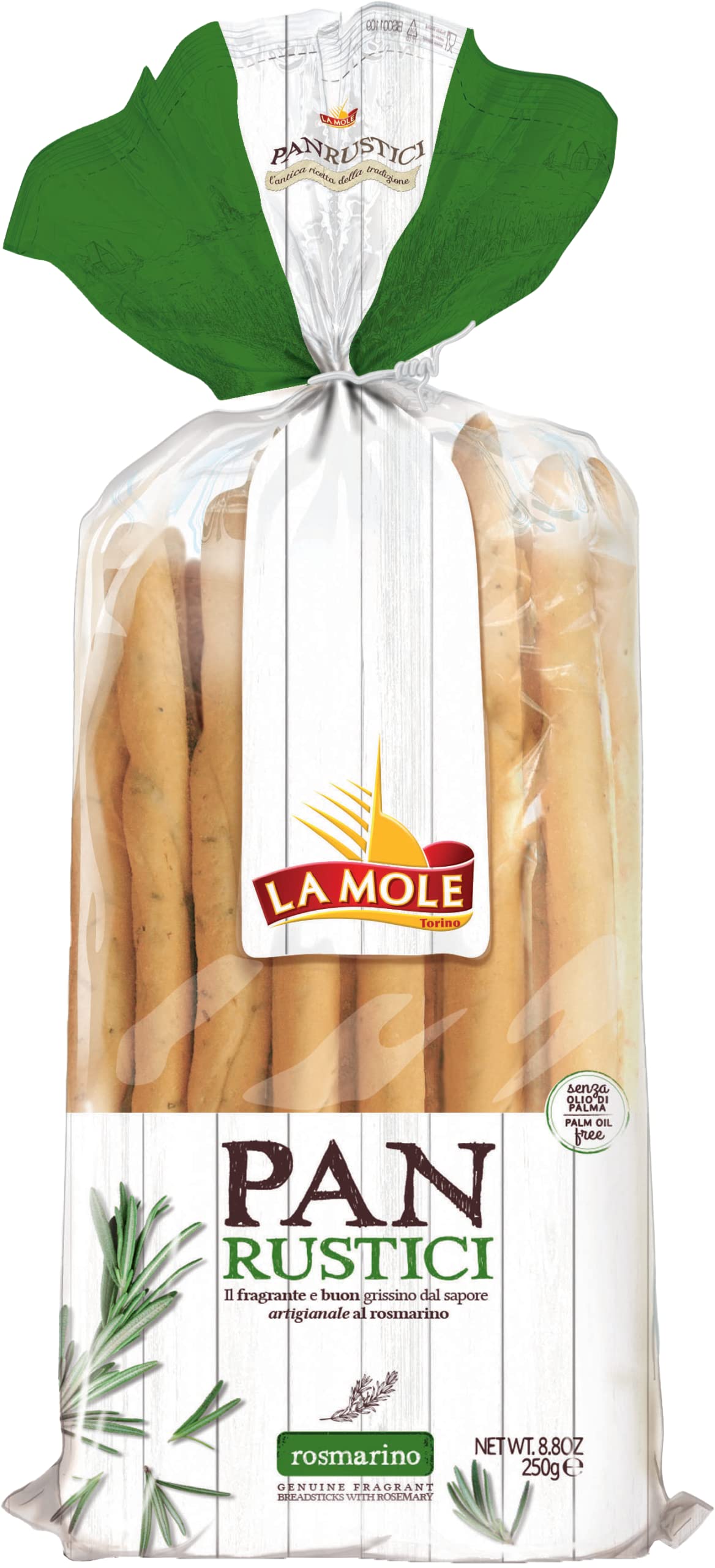 La Mole Rosemary Panrustici Breadsticks, Classic Breadsticks Best Served with Meats, Soft Cheeses & Olives or Partnered with Dips and Soups, 250g Bag