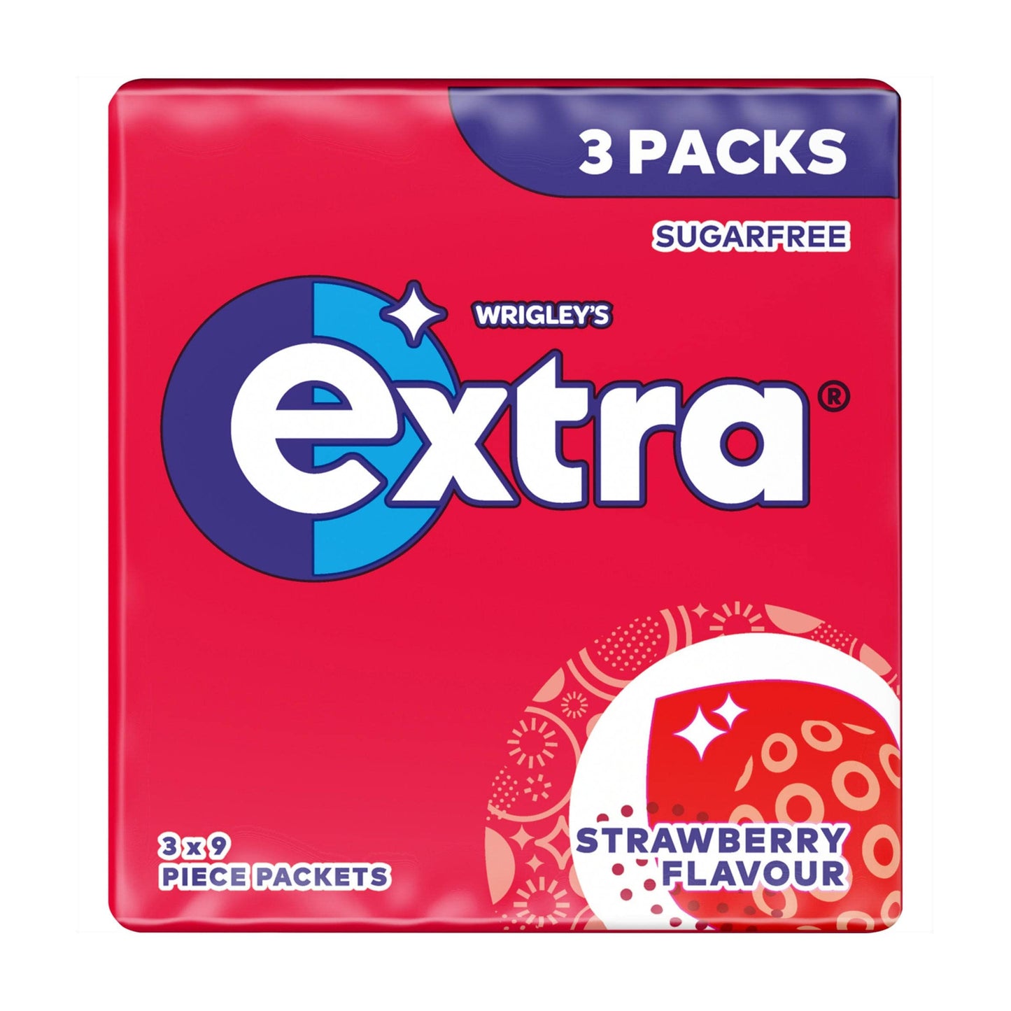 Extra Chewing Gum, Strawberry Flavour Sugarfree, Multipack, 3 x 9 Pieces