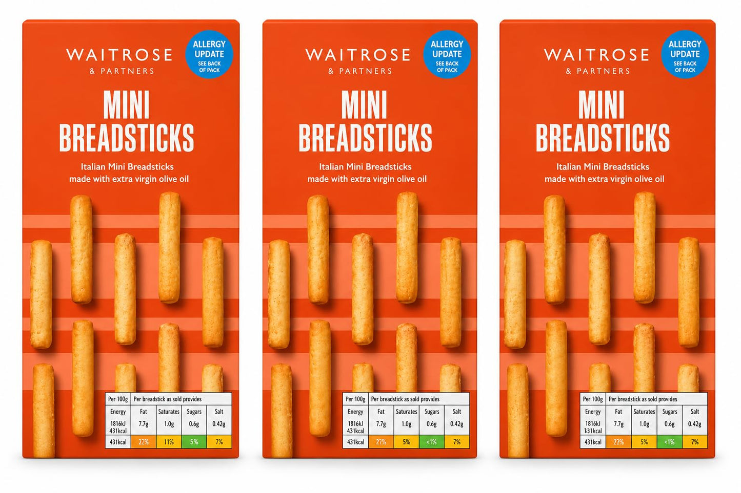 Waitrose Mini Breadsticks 100g, Pack of 3