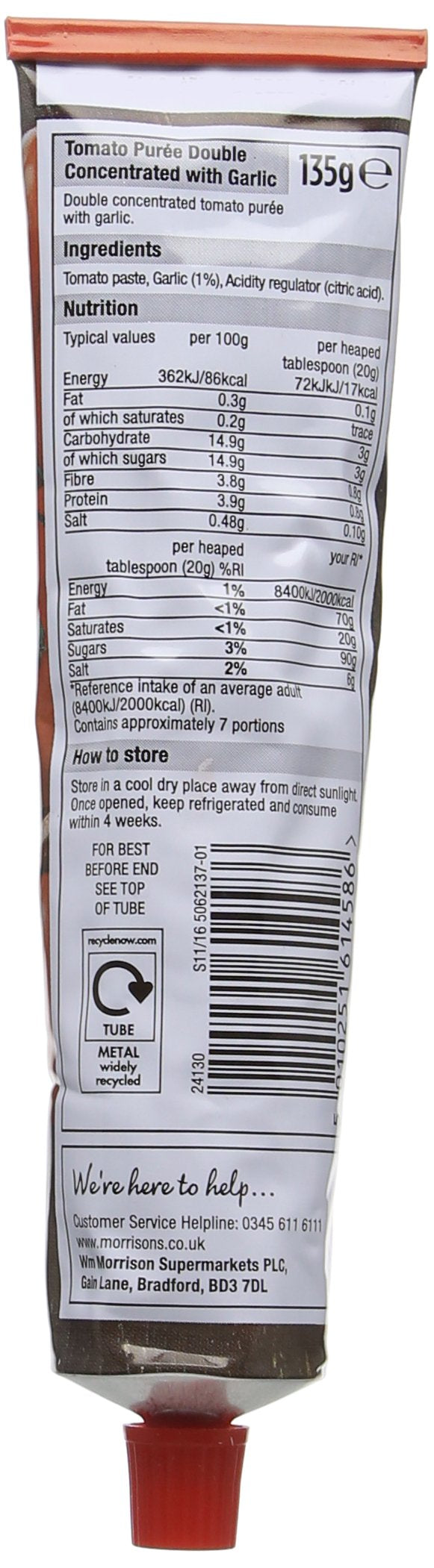 Morrisons Tomato Puree with Garlic, 135g