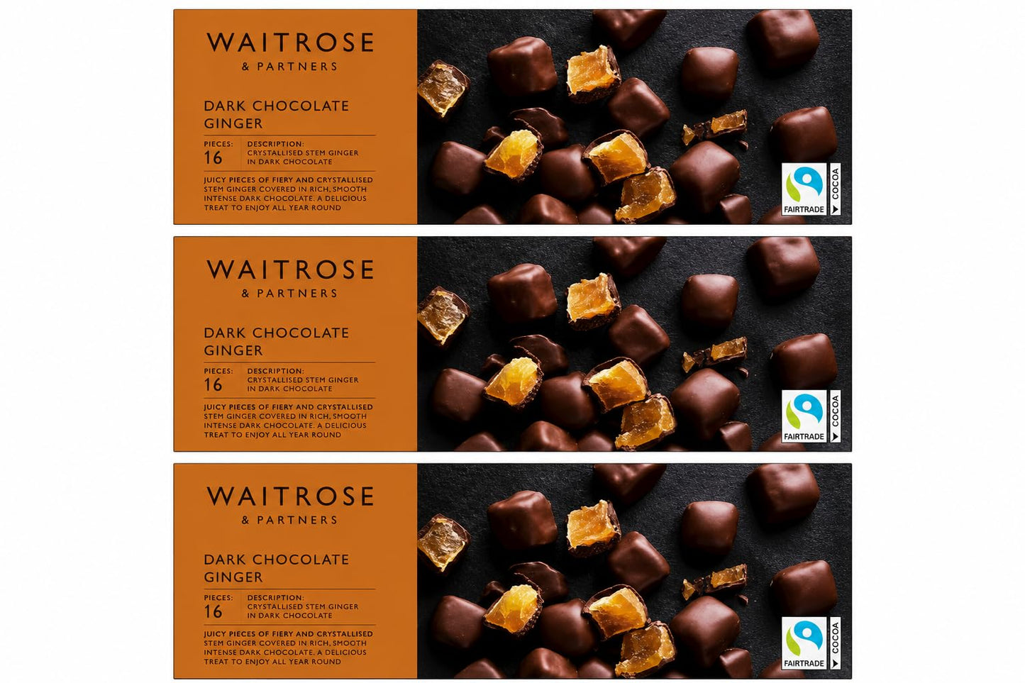 Waitrose Dark Chocolate Ginger 180g, Pack of 3