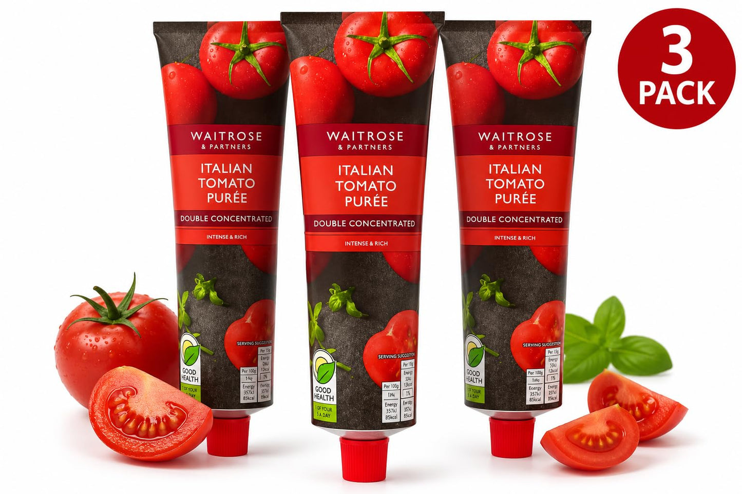 Waitrose Italian Tomato Purée Double Concentrated 200g, Pack of 3