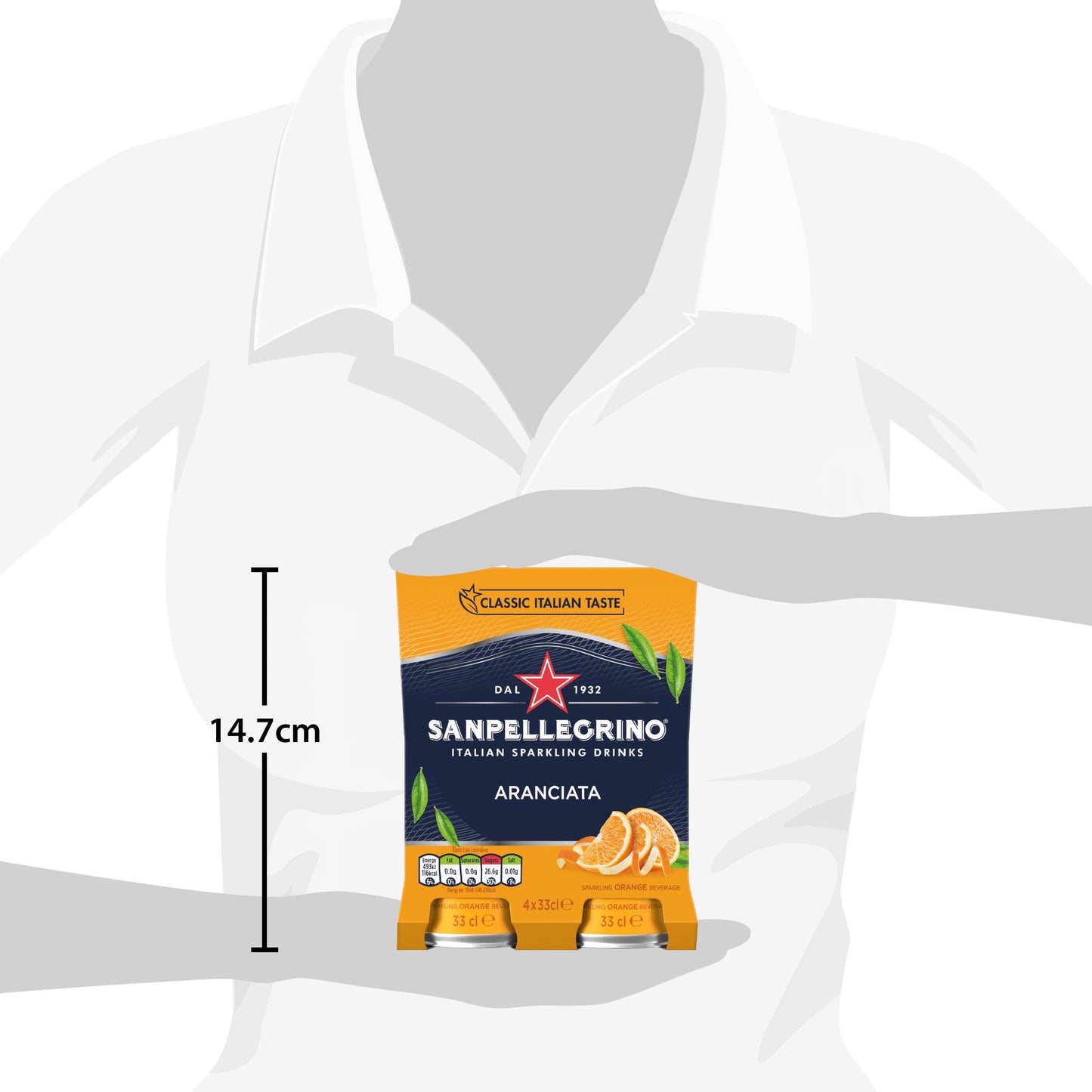 San Pellegrino Italian Sparkling Drinks Classic Taste Original Sparkling Orange Canned Soft Drink 4 x 330 ml