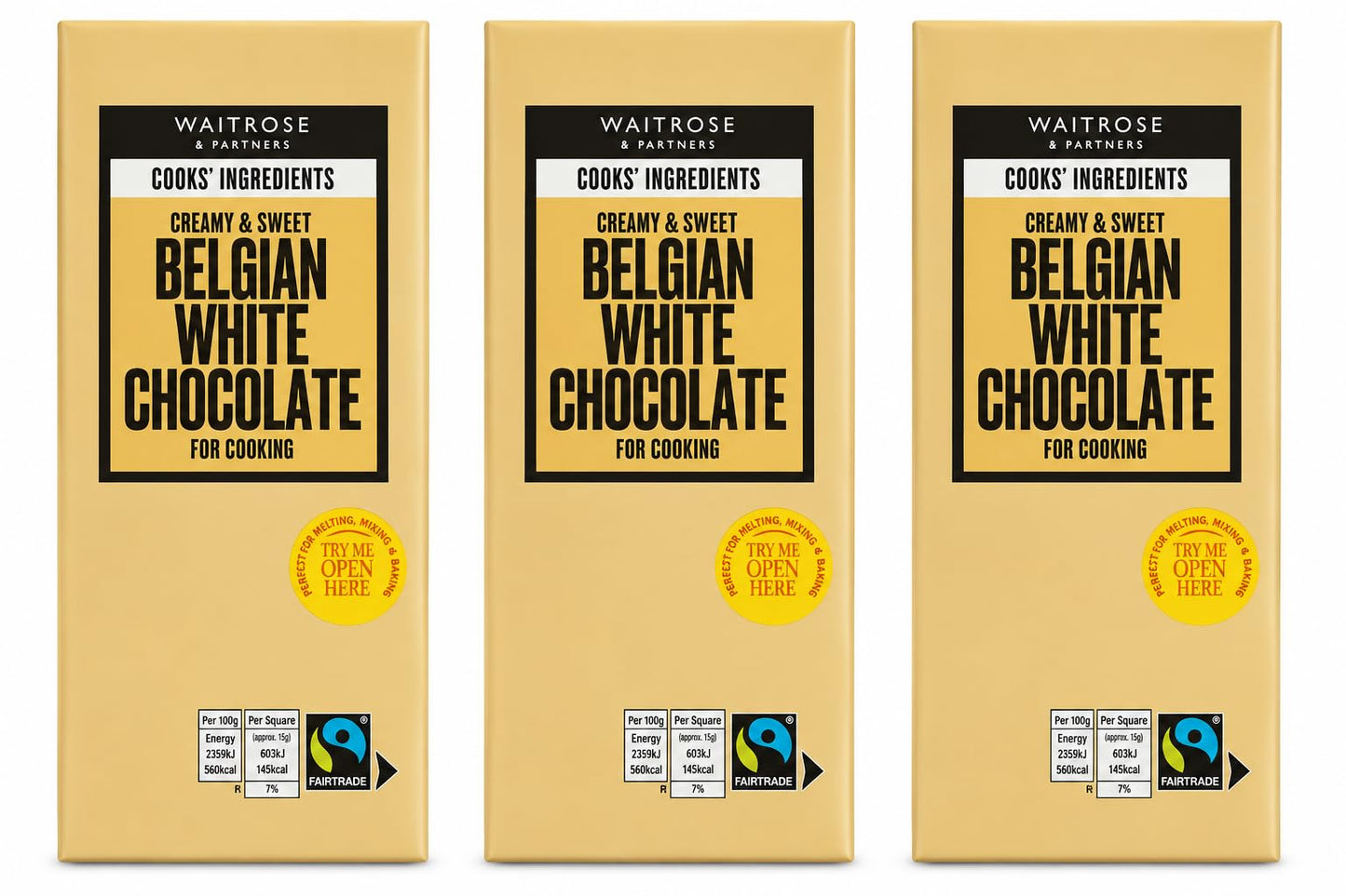 Waitrose Cooks' Ingredients White Chocolate 180g, PACK OF 3
