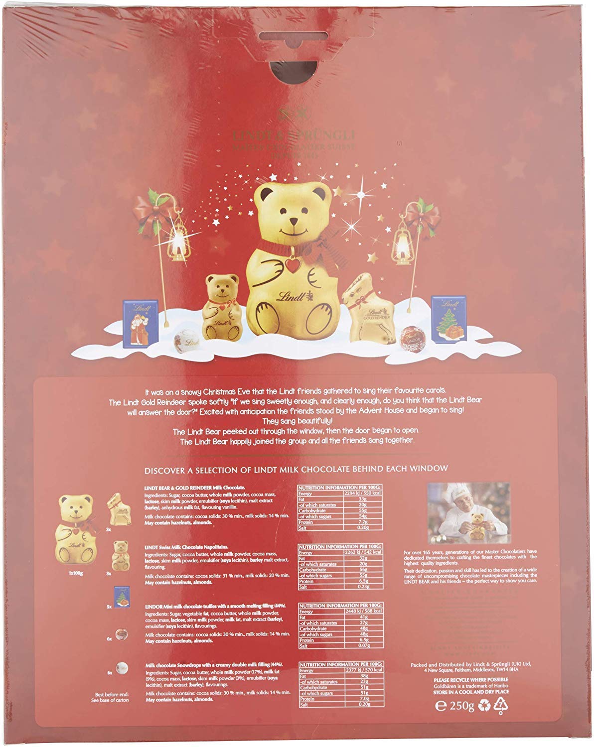 Lindt Teddy Bear 24 Days Luxurious Chocolate Advent Calendar, Red, 250 g