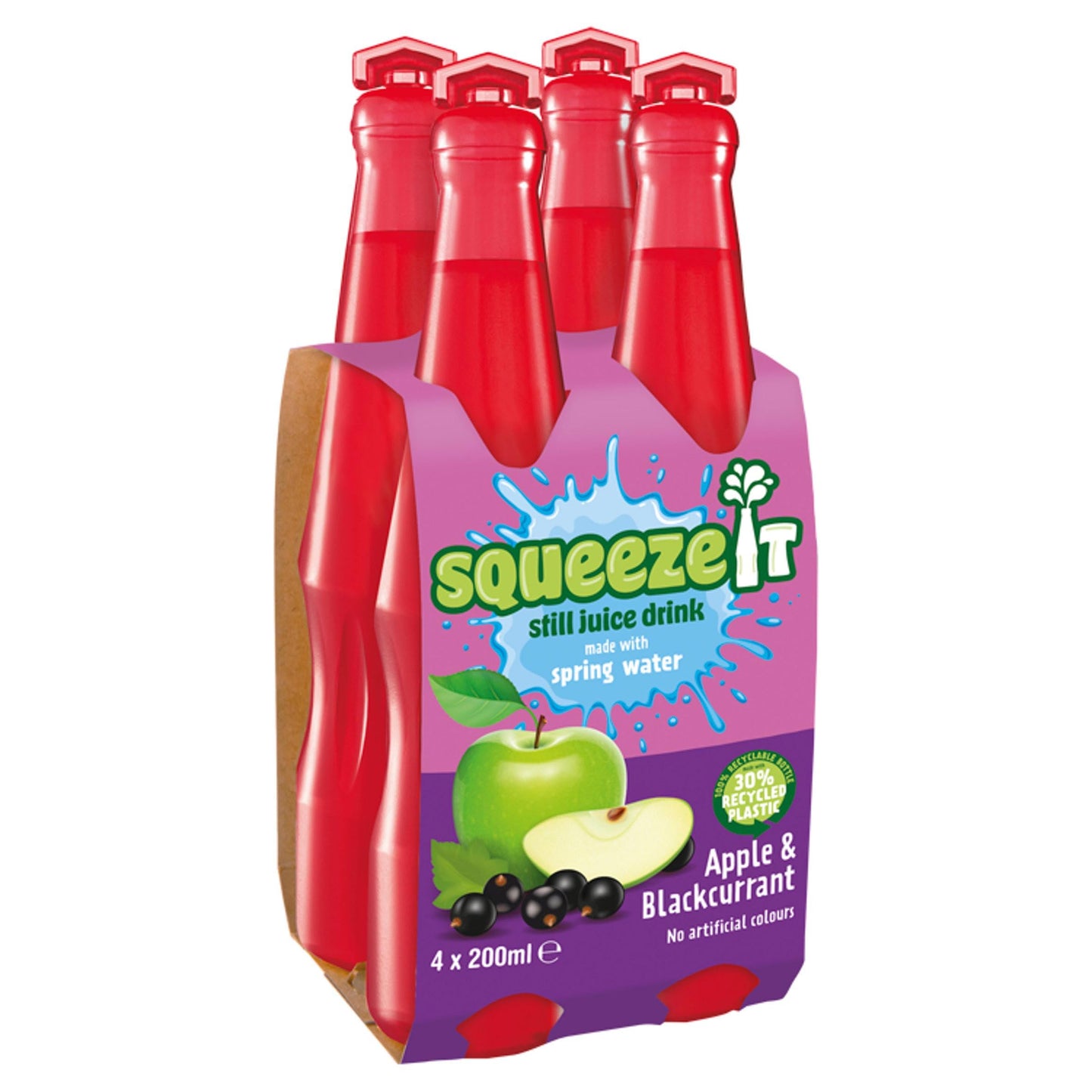 Squeeze It Apple & Blackcurrant Spring Water Soft Drink 4x200ml