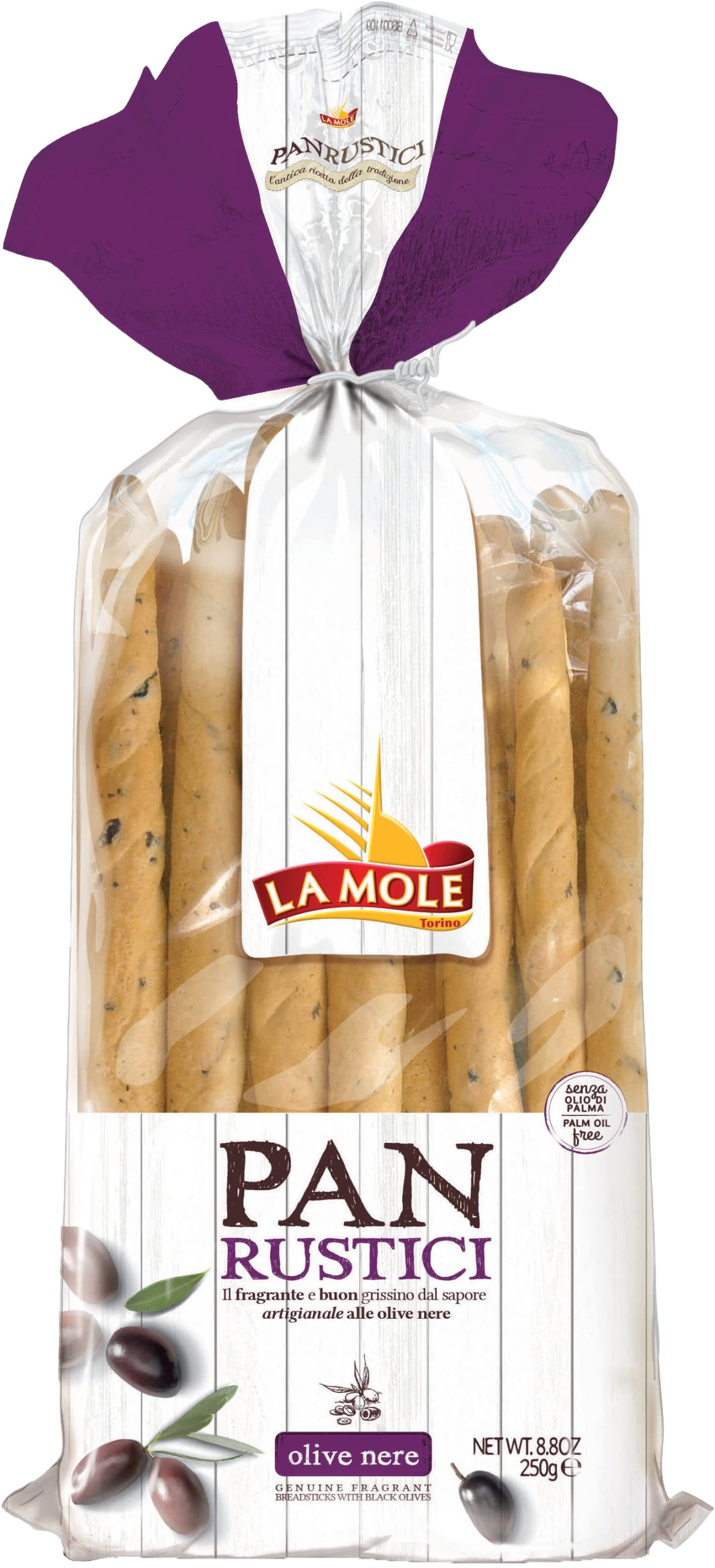 La Mole Olive Filled Panrustici Breadsticks, Classic Breadsticks Best Served with Meats, Soft Cheeses & Olives or Partnered with Dips and Soups, 250g Bag