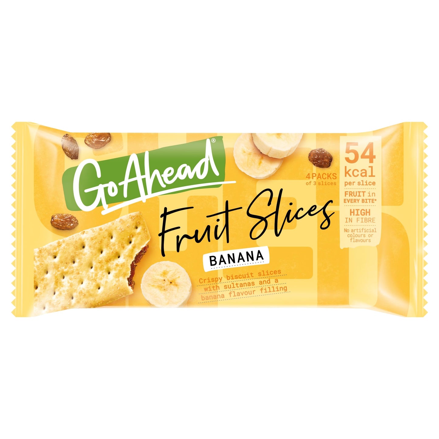Go Ahead Fruit Slices Biscuit Bars, Banana, 174.4 g (1 Pack of 4 Bars)