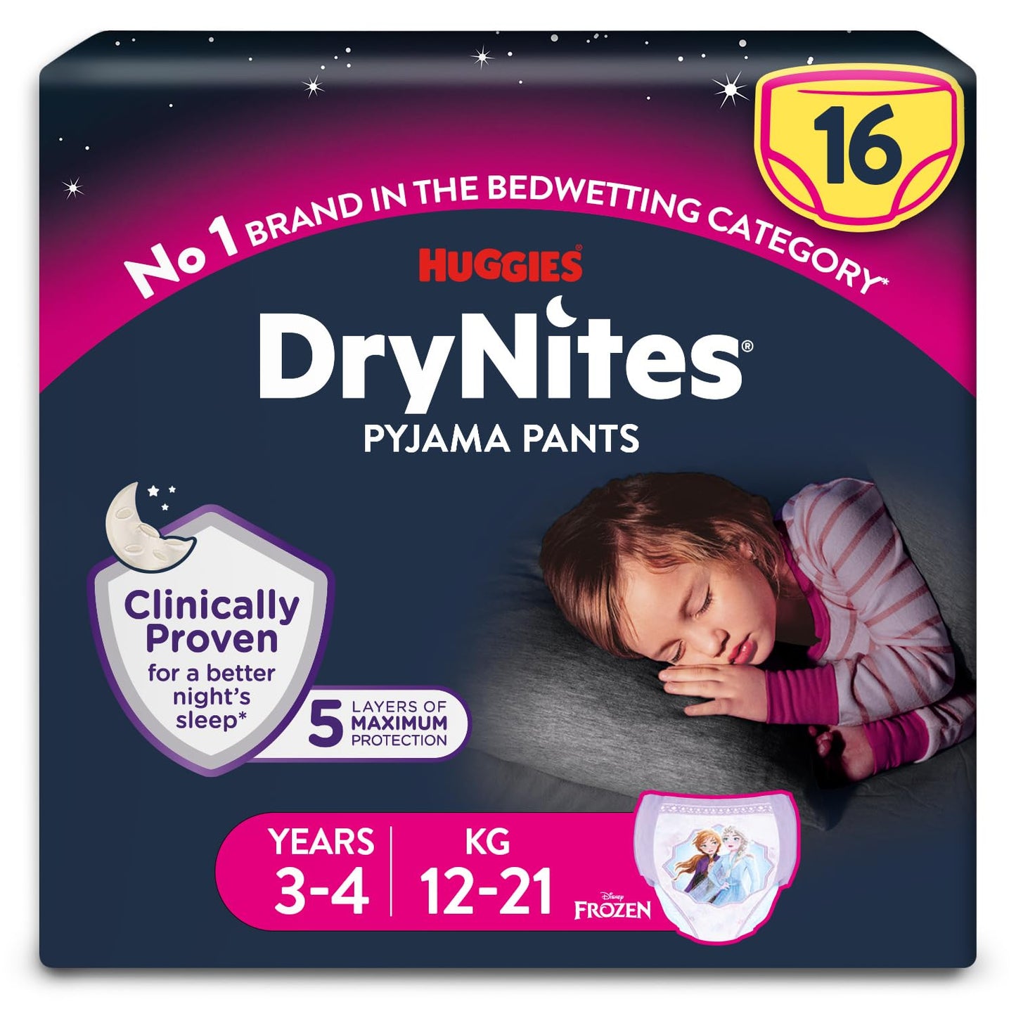 Huggies DryNites Pyjama Pants, Girls 4-7 Years (17-30KG), Up to 100% Leak Free Nights, Bedwetting Pants, 64 Count