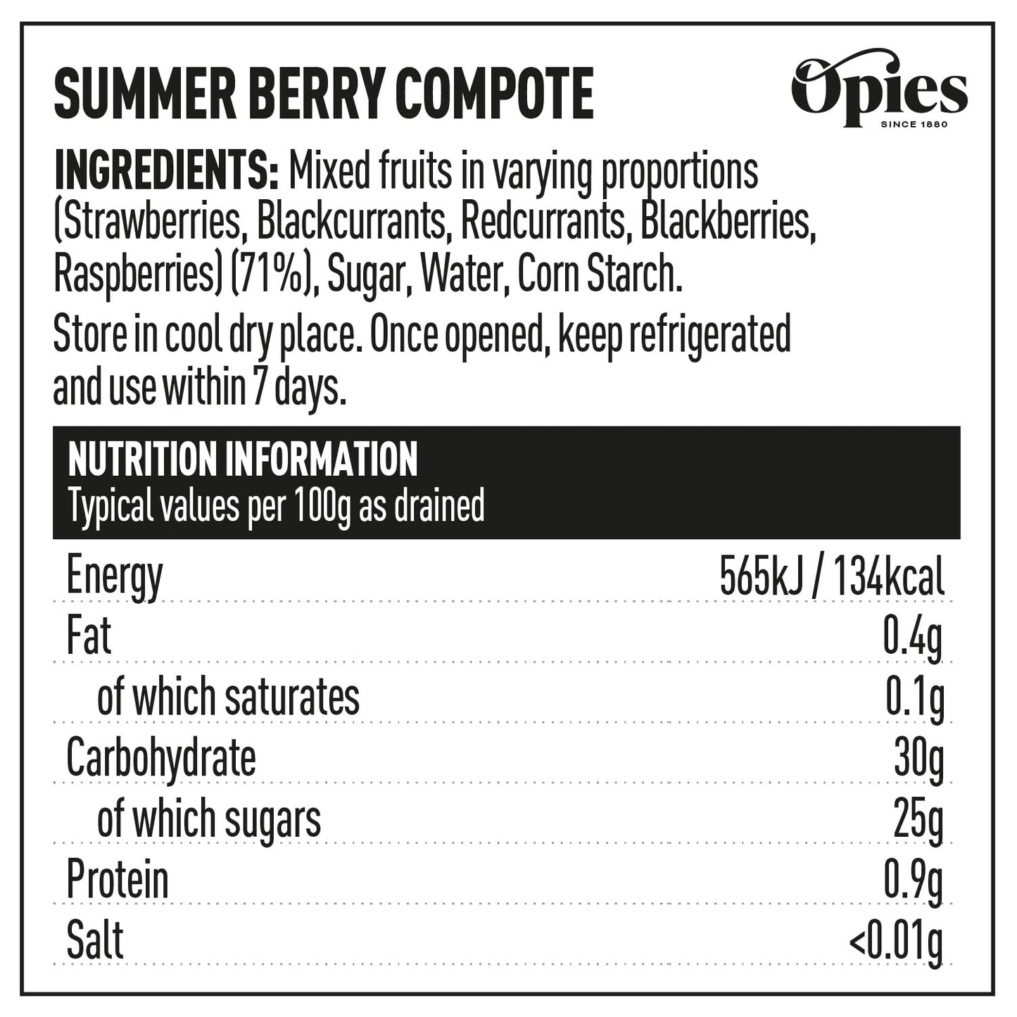 Opies Summer Berry Compote, 400g - bring delicious excitement to fruit desserts, ice cream, cakes, porridge, smoothies and more.