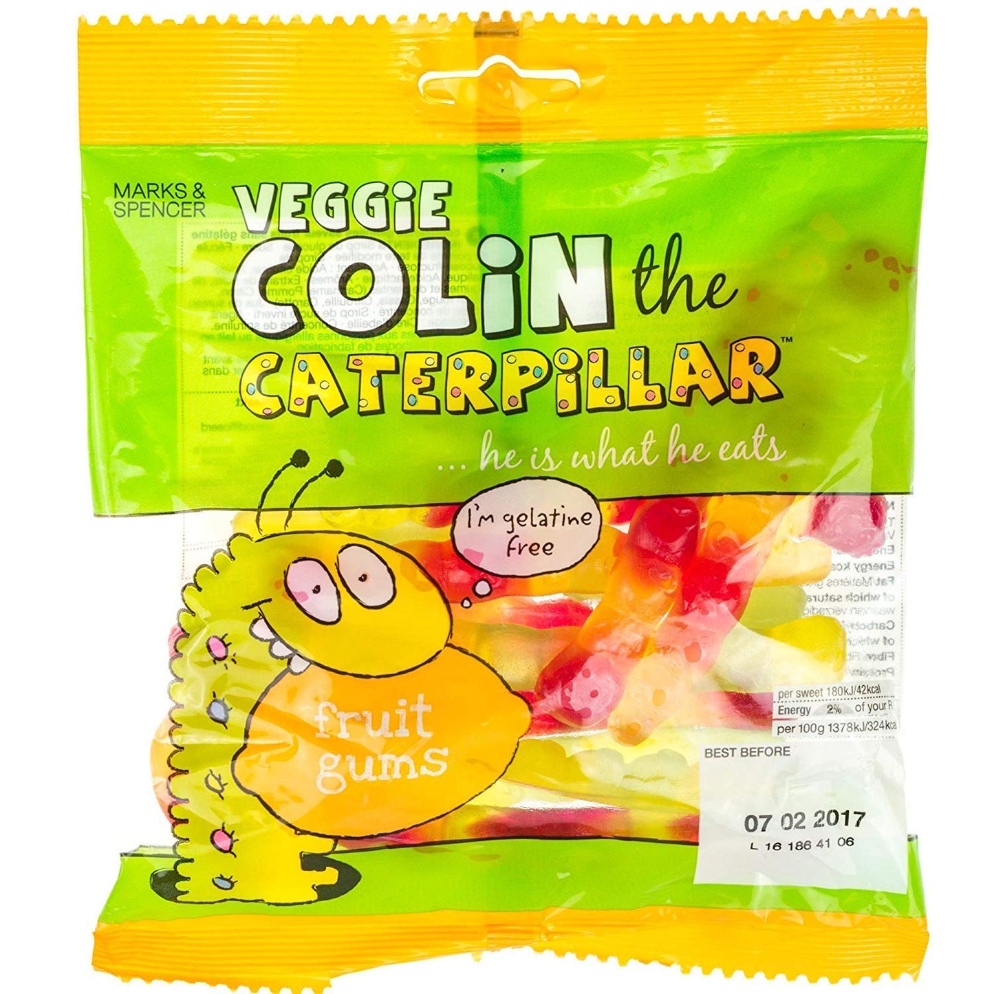 Marks & Spencer Veggie Colin The Caterpillar Fruit Gums (170g Bag)