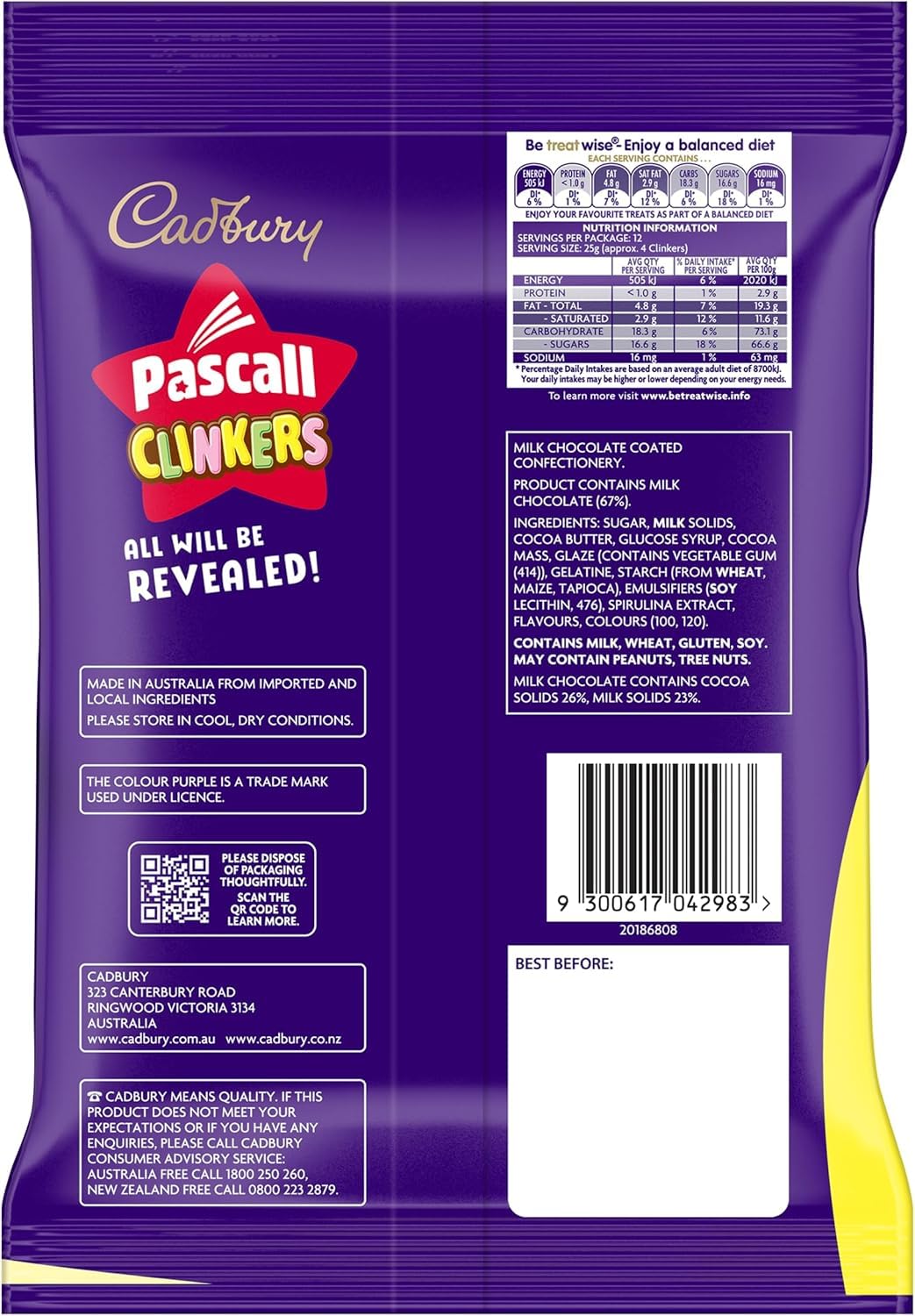 Cadbury Pascall Clinkers 160g