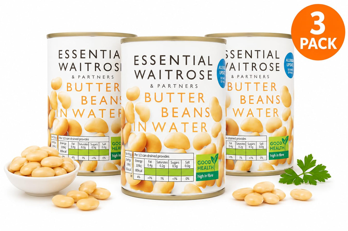 Essential Butter Beans 400g, Pack of 3