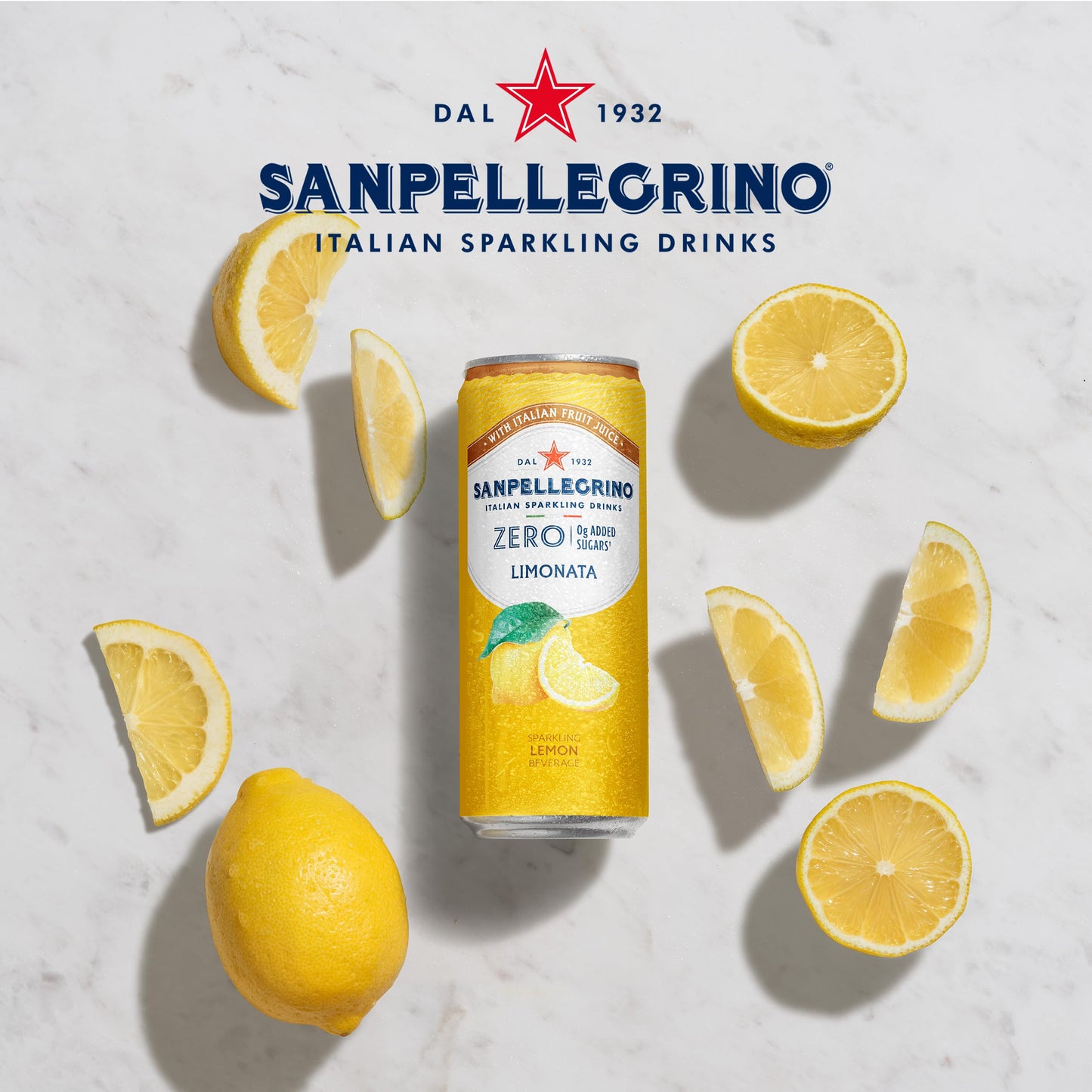 San Pellegrino Italian Sparkling Drinks Zero Sparkling Lemon Canned Soft Drink 6 x 330ml, 21kCals per can