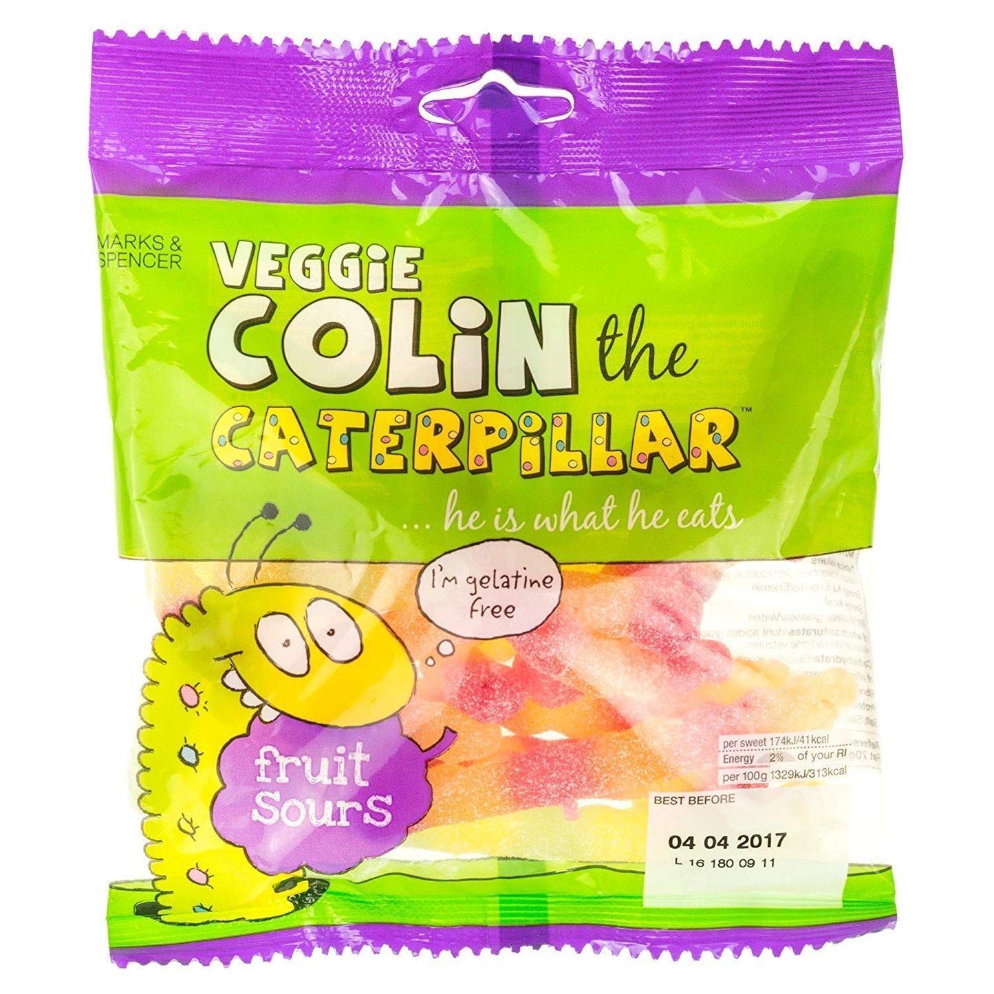 Marks & Spencer Veggie Colin The Caterpillar Fruit Sours (170g Bag)