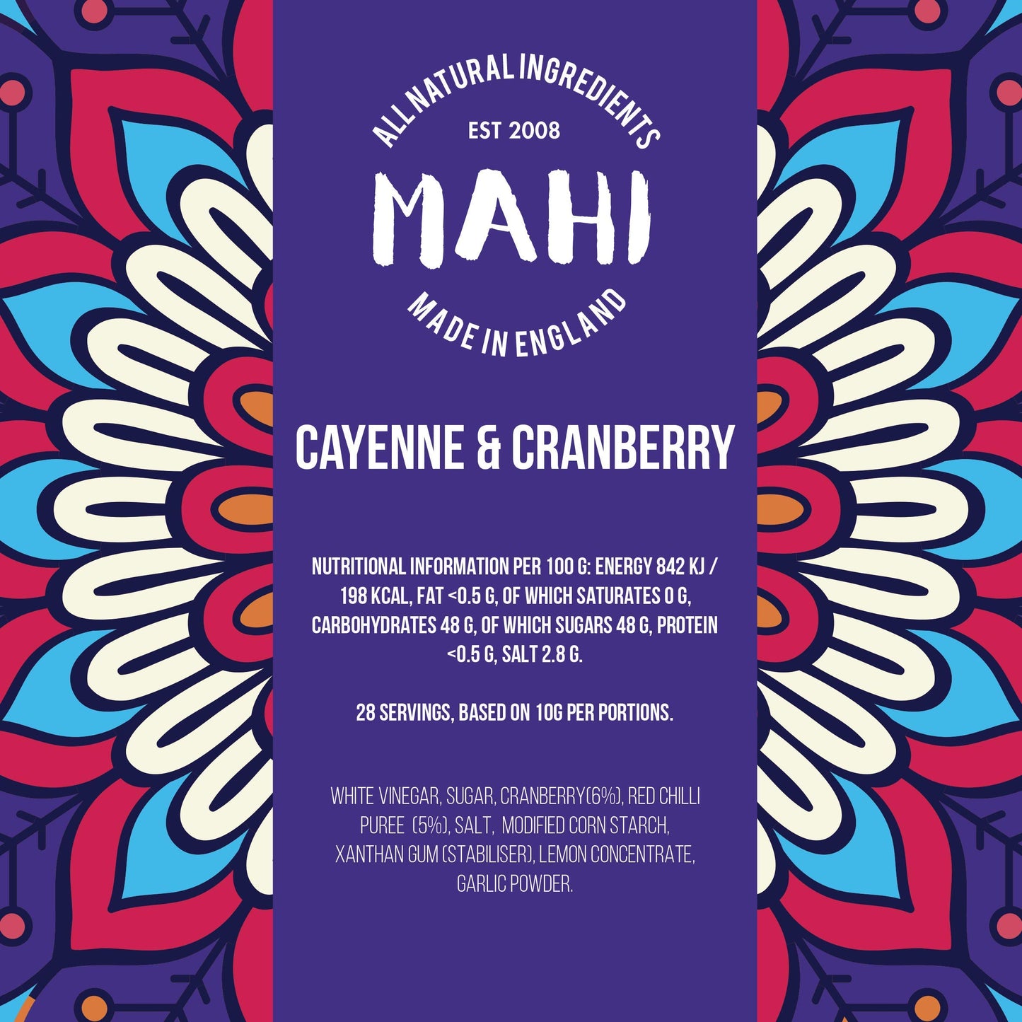 MAHI Cayenne & Cranberry Pepper Sauce - Sweet Chilli Mild Spicy Heat, Perfect for BBQs & Every Day, Gluten Free (GF) Vegan Sauce, 280g