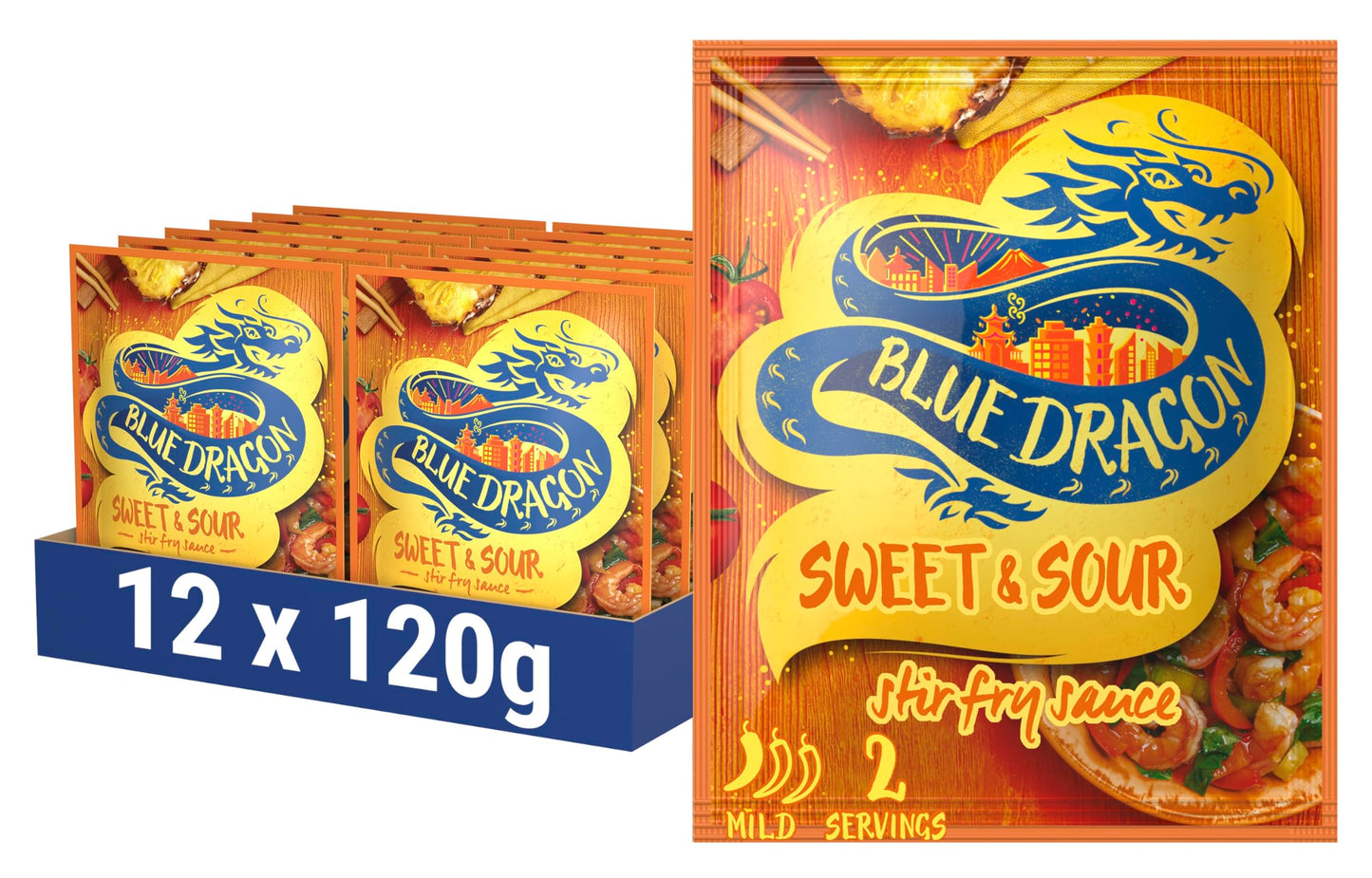 Blue Dragon Sweet & Sour Stir Fry Sauce 120g | Mild Spice | Serves 2 | Authentic Chinese Style Stir Fry Cooking Sauce