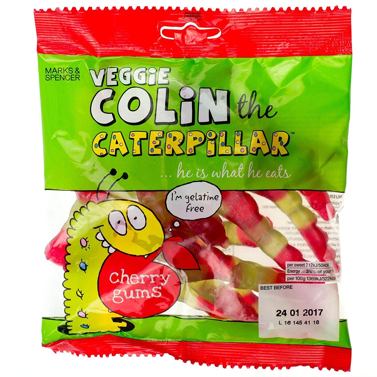 Marks & Spencer Veggie Colin The Caterpillar Cherry Gums (170g Bag)
