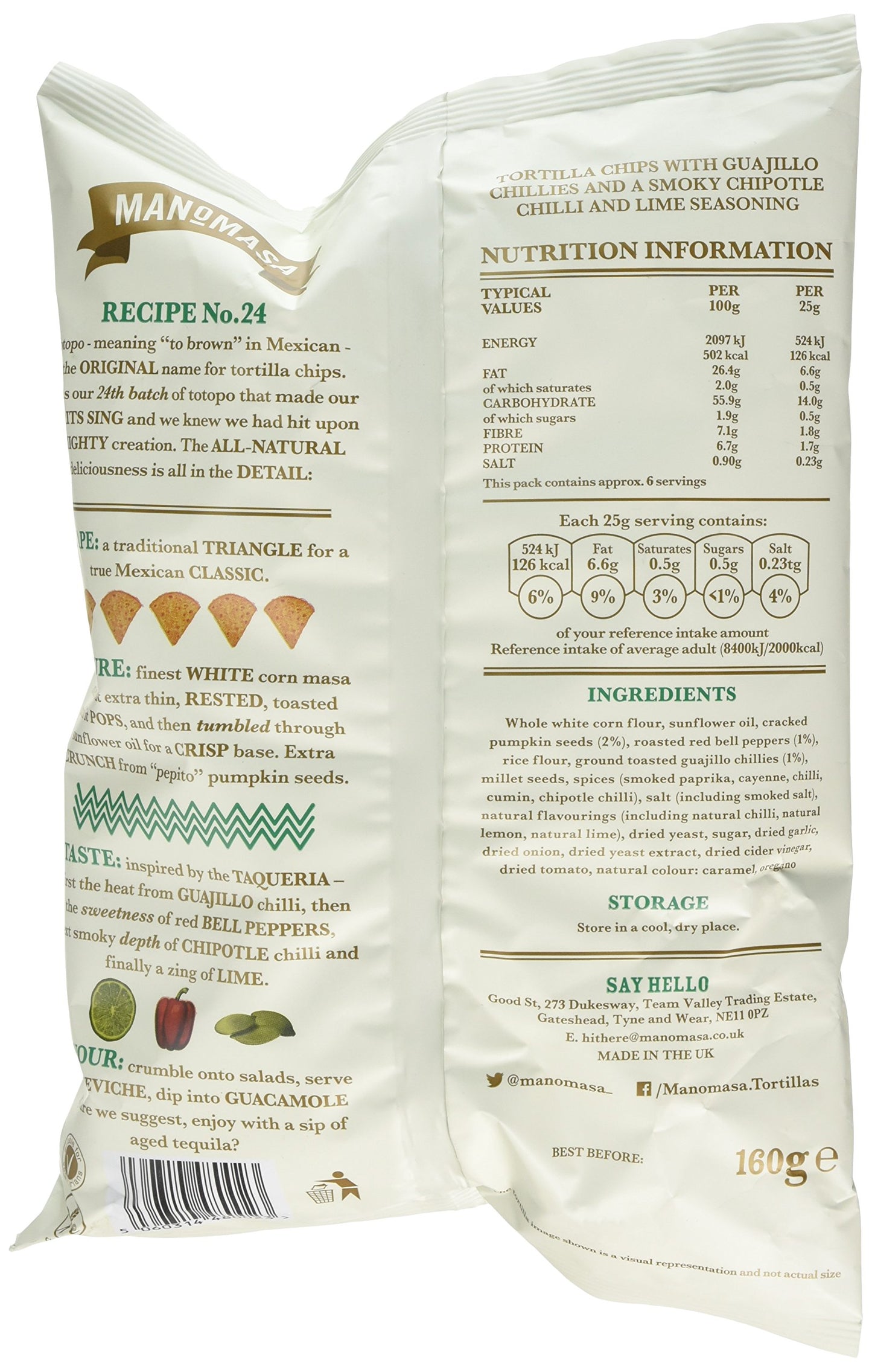 Manomasa Chipotle and Lime Tortilla Chips, 160g