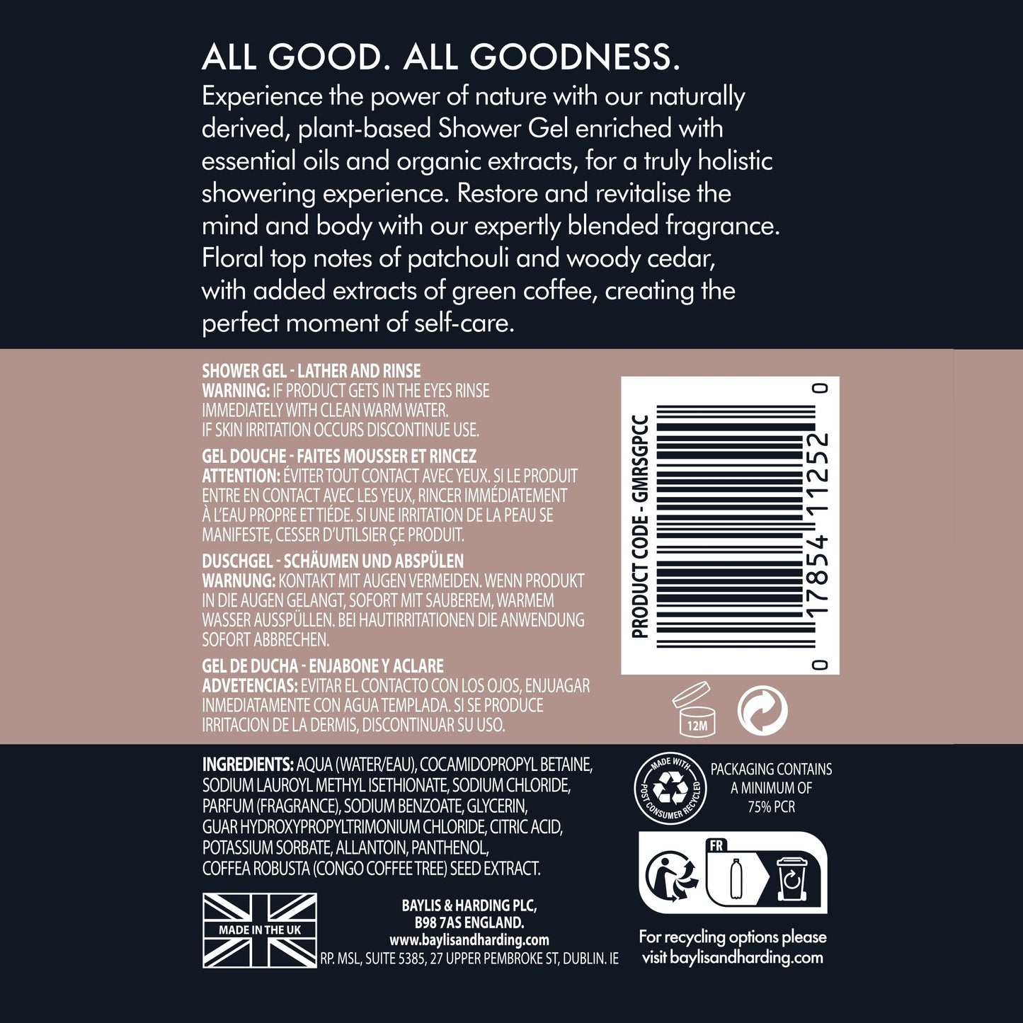 Baylis & Harding Goodness Mens Shower Gel - Patchouli, Cedar & Cypress 500ml