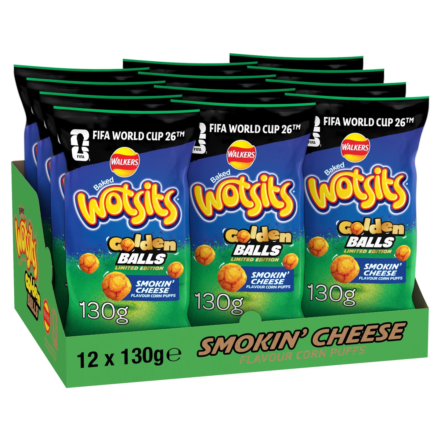 Walkers Wotsits Golden Balls Smokin’ Cheese Puffs Sharing Snacks 130g