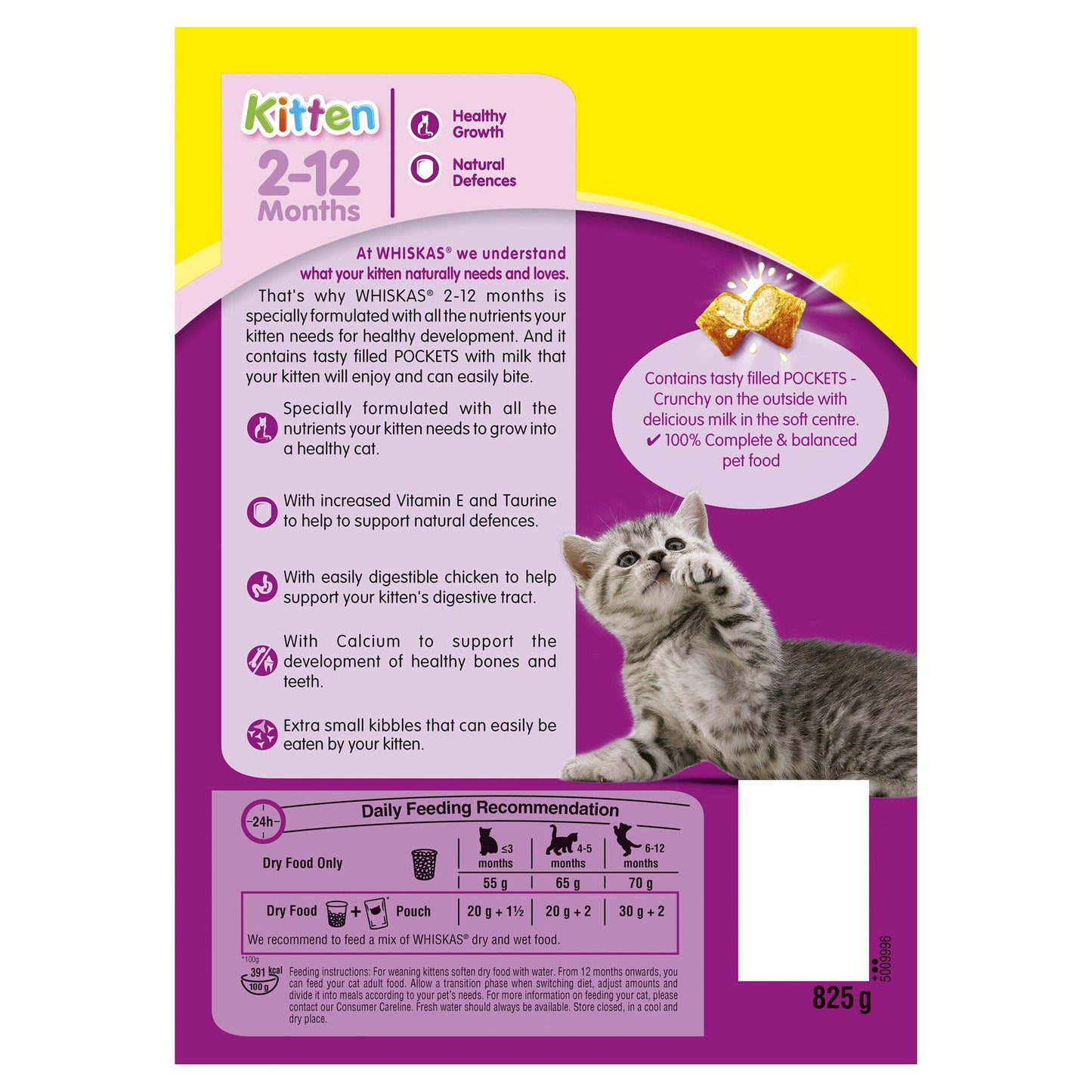 Whiskas Junior, Dry Food for Kittens (2-12 Months), with Chicken, 1 x 825 g