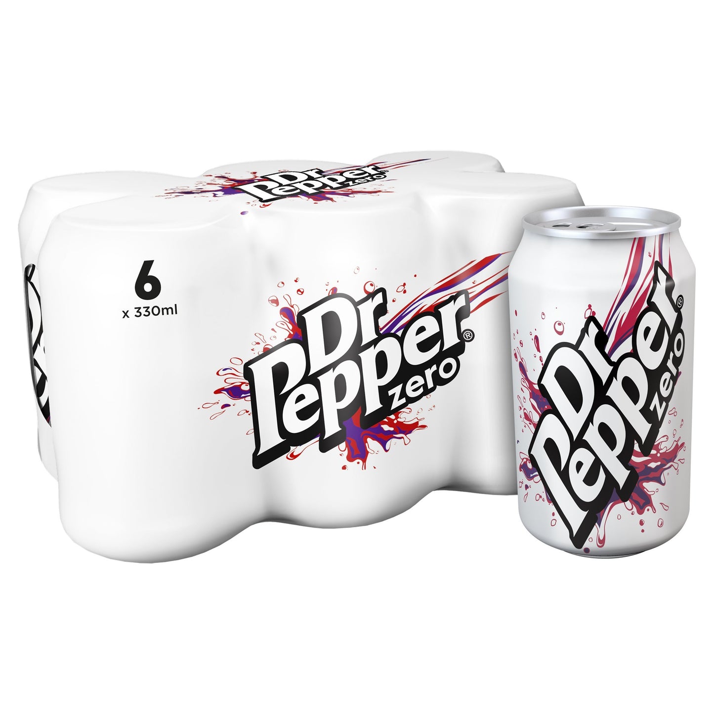 Dr Pepper Zero Soft Drink Cans, 330ml (Pack of 6)