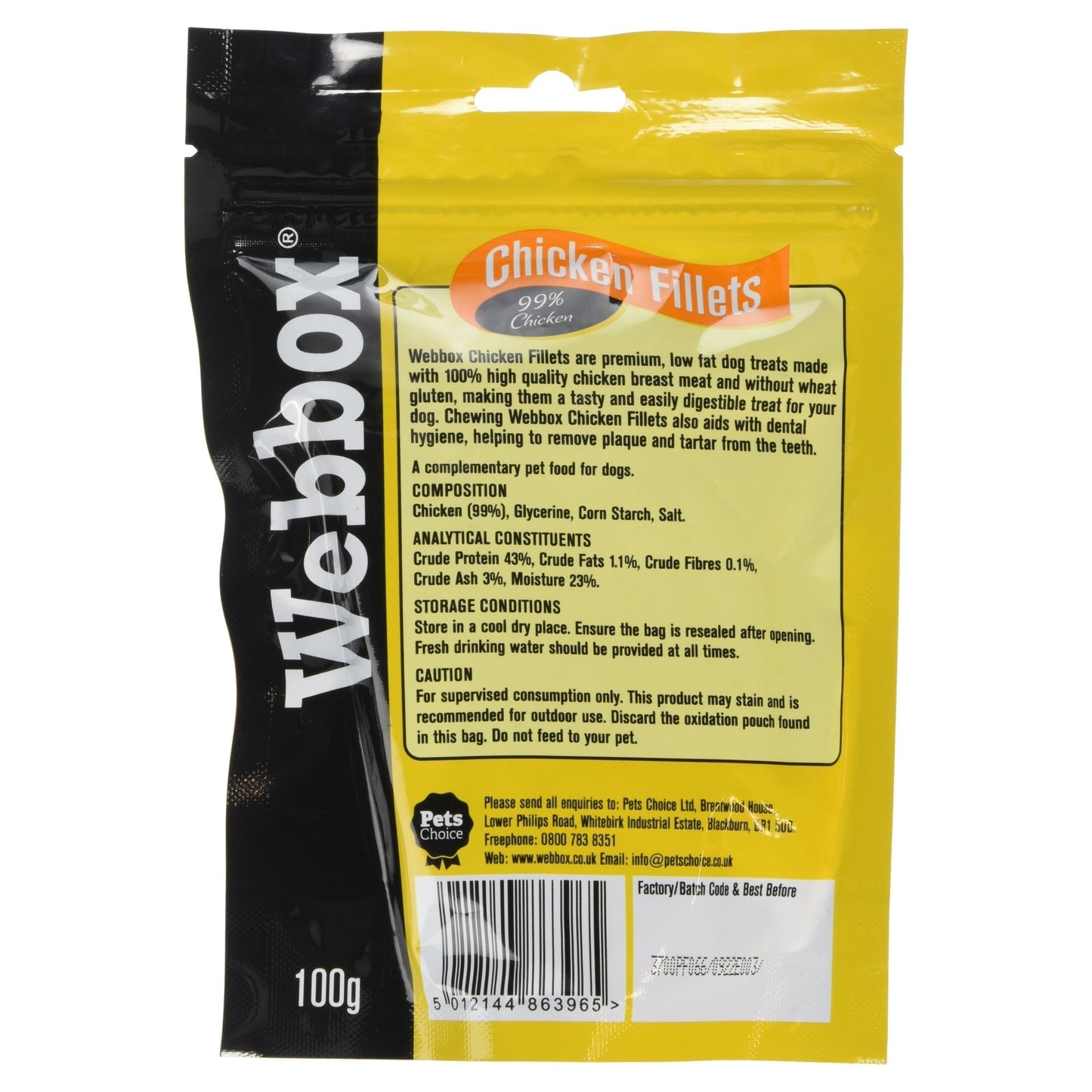 Webbox Chicken Fillet Dog Treat, 100g